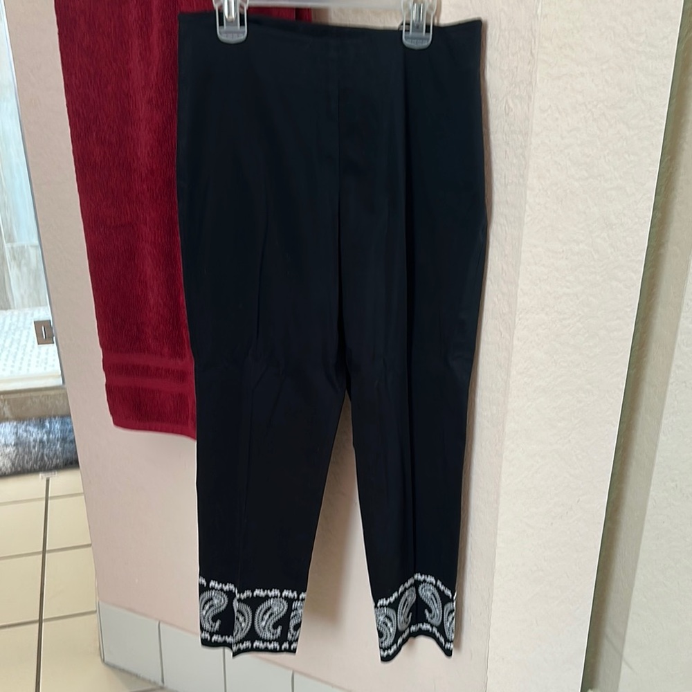 Black Pants with White Paisley Trim